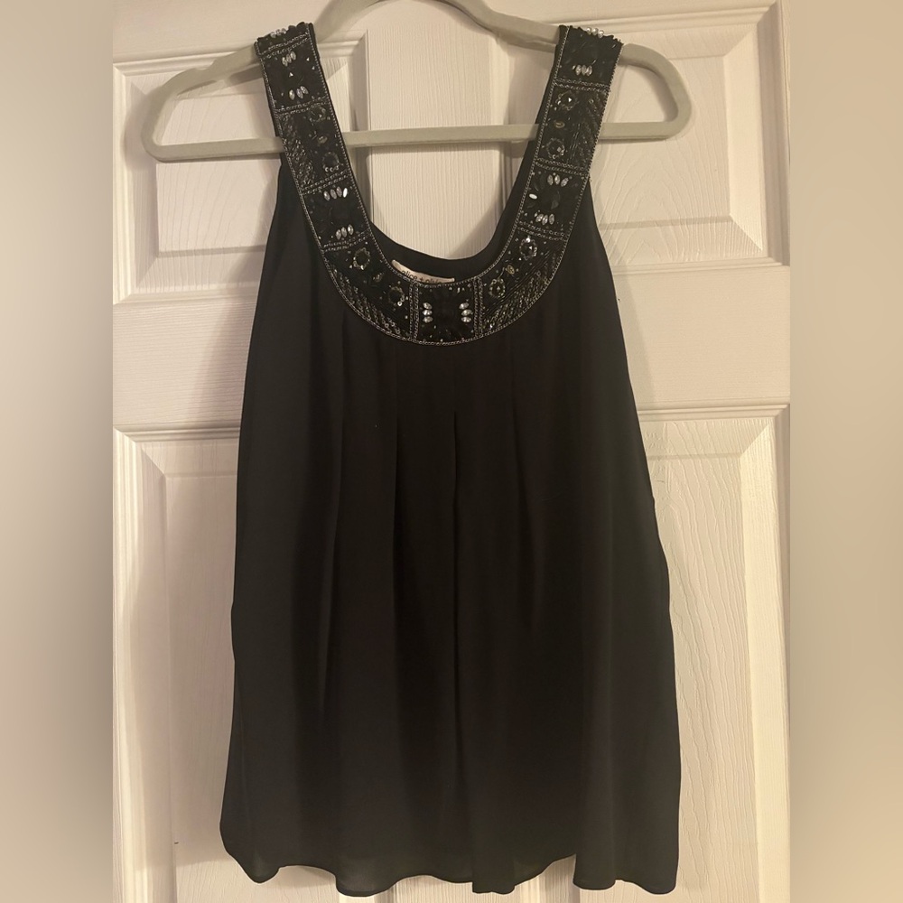 Alice + Olivia Black Beaded Neckline Top